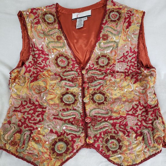 Vintage Class Silk Trousers with Embroidered Beaded Vest Set Sz14 - Picture 5 of 15